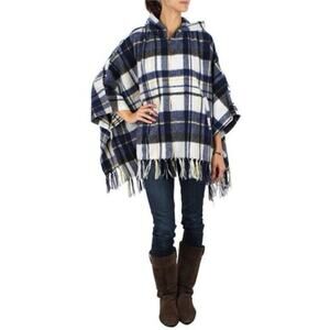 Quiksilver Ponchito Jacket - blue yellow plaid check poncho with hood